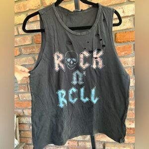 Zutter USA Distressed Rock 'N' Roll Graphic Tank Black w/orange,blue, gray print